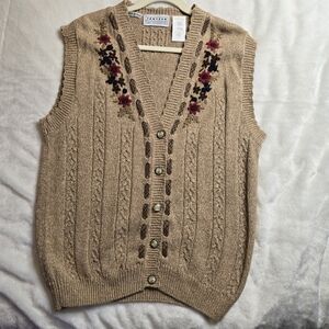 Vintage Jantzen Women's Sweater Vest Size Large Ramie Cotton Embroidered By Hand